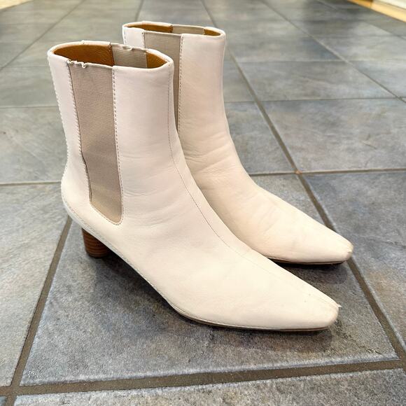 Rag & Bone Jet Boots Leather Pointed Toe Wooden Heel Chelsea Ankle Boot, White - Picture 4 of 12